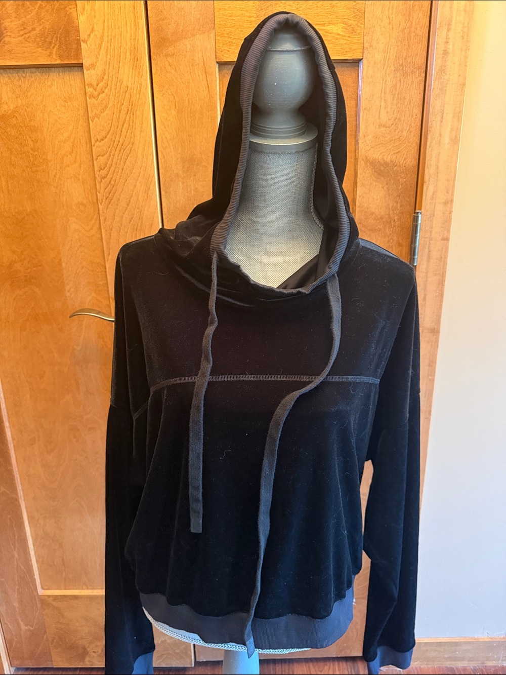 ALO Yoga Black Velvet Velour Hooded Sweatshirt Women sz L